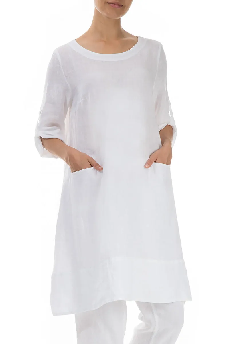 Adjustable Sleeves White Linen Tunic