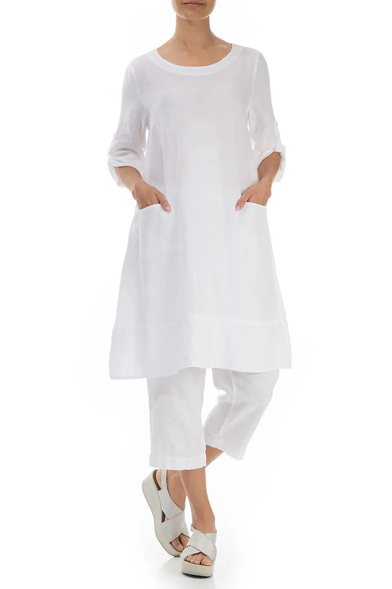 Adjustable Sleeves White Linen Tunic