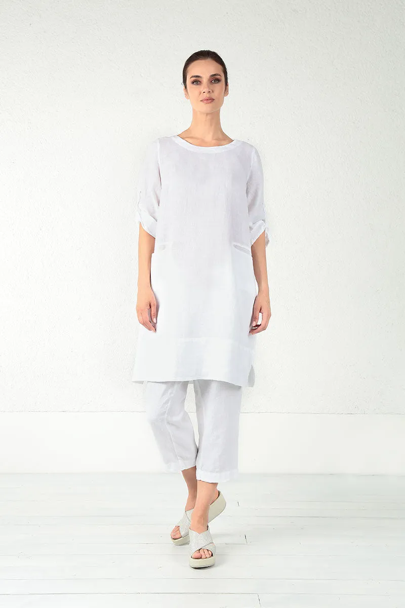 Adjustable Sleeves White Linen Tunic