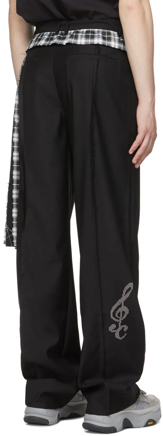 C2H4 Black 'My Own Private Planet' Raw Edge Tailored Trousers