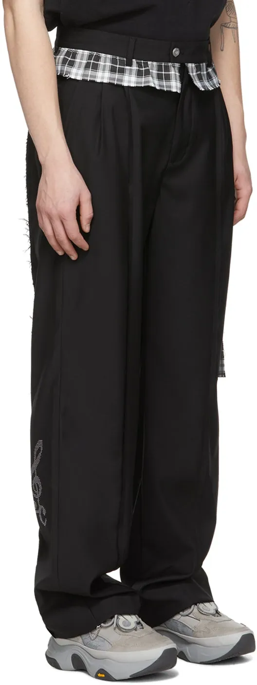 C2H4 Black 'My Own Private Planet' Raw Edge Tailored Trousers
