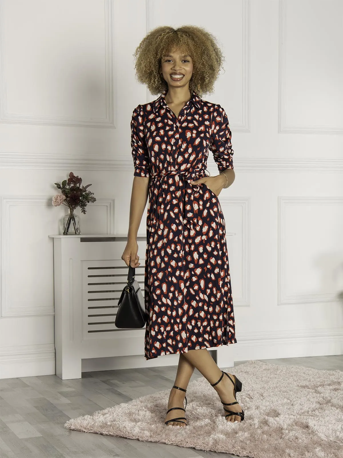 Calla Animal Print Shirt Dress, Navy Multi