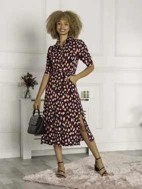Calla Animal Print Shirt Dress, Navy Multi