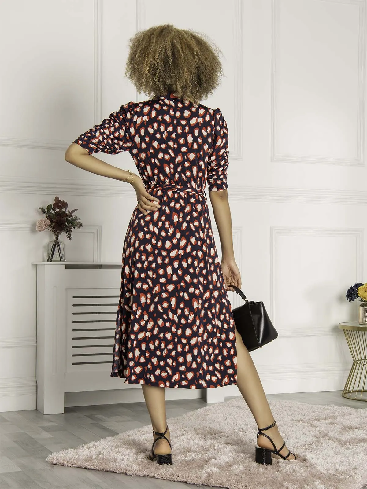 Calla Animal Print Shirt Dress, Navy Multi