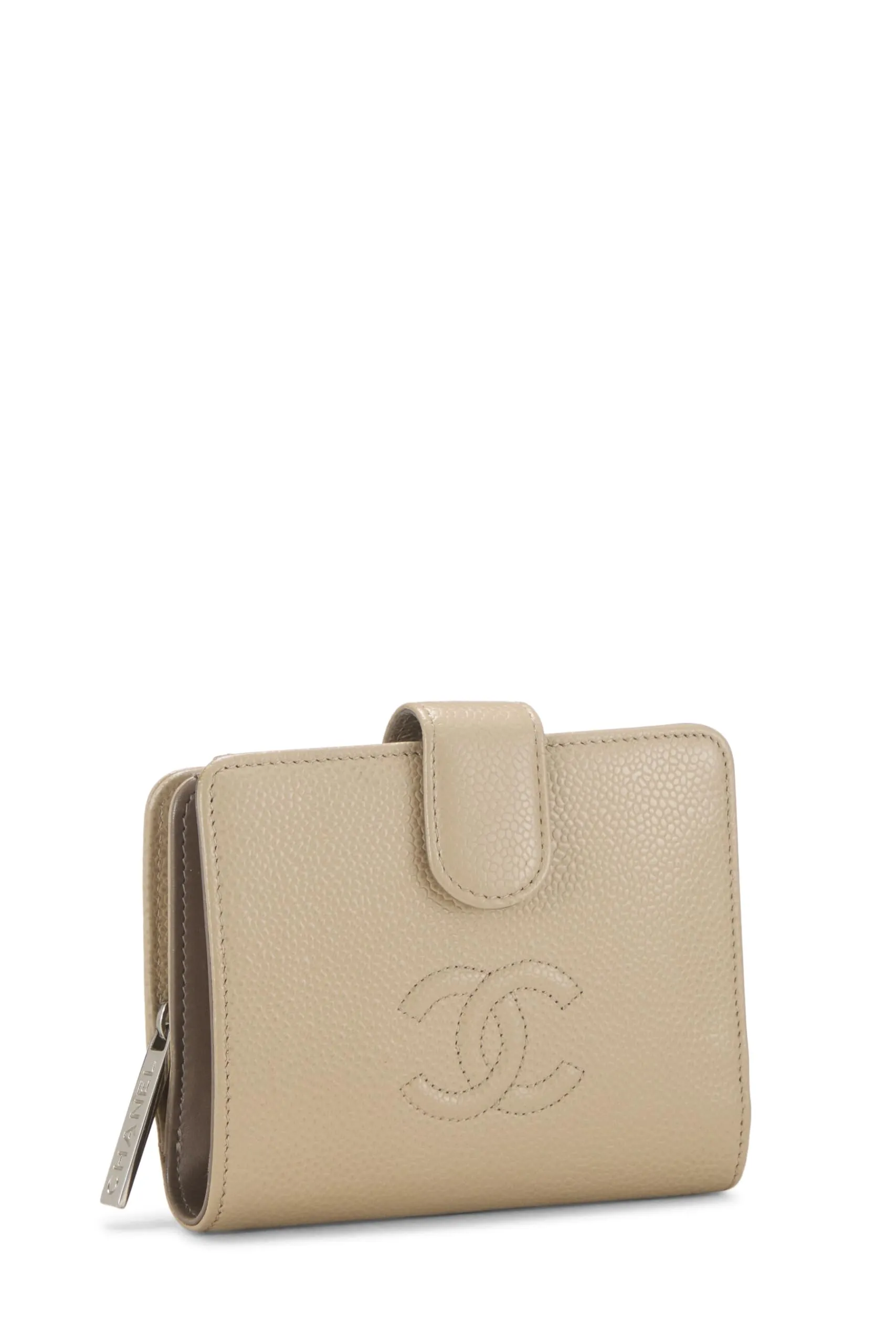 Chanel,  Beige Caviar Timeless 'CC' Compact Wallet, Beige