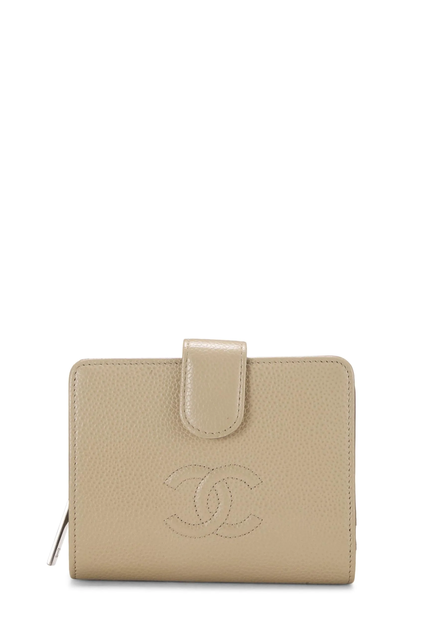 Chanel,  Beige Caviar Timeless 'CC' Compact Wallet, Beige