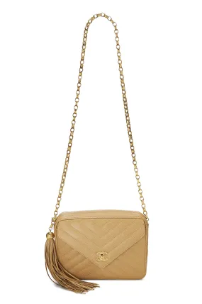 Chanel,  Beige Chevron Caviar Pocket Camera Bag Medium, Beige