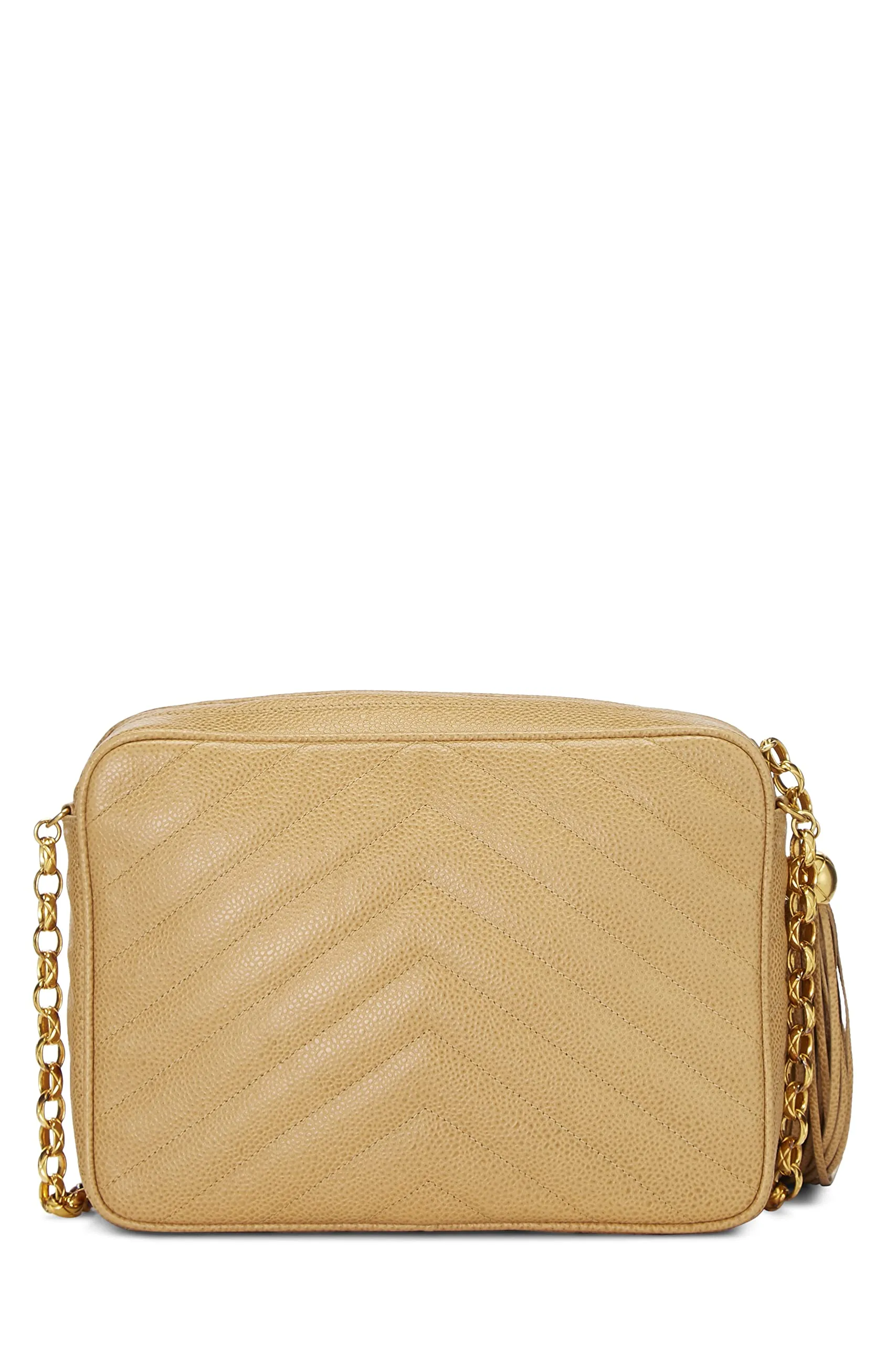 Chanel,  Beige Chevron Caviar Pocket Camera Bag Medium, Beige