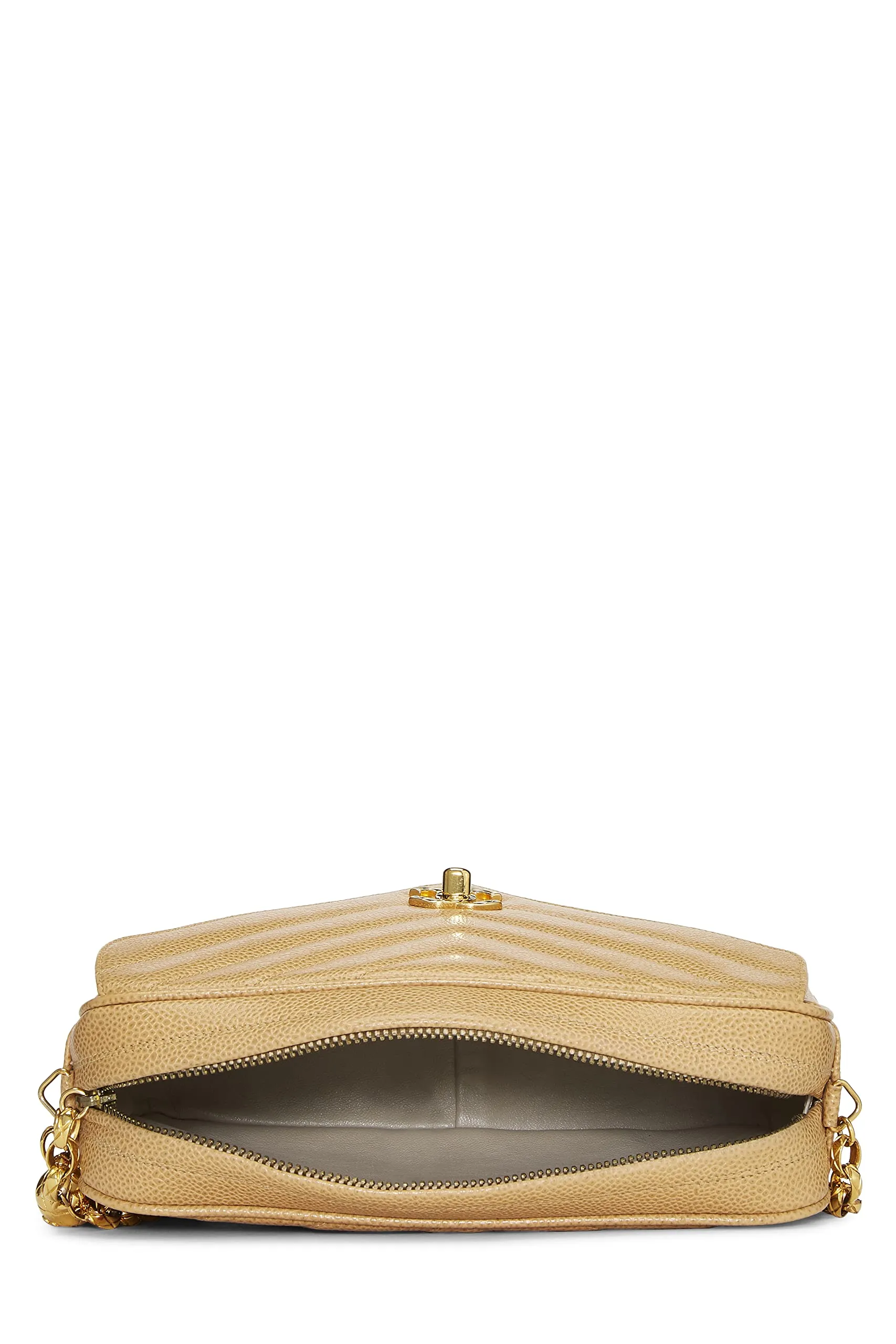 Chanel,  Beige Chevron Caviar Pocket Camera Bag Medium, Beige