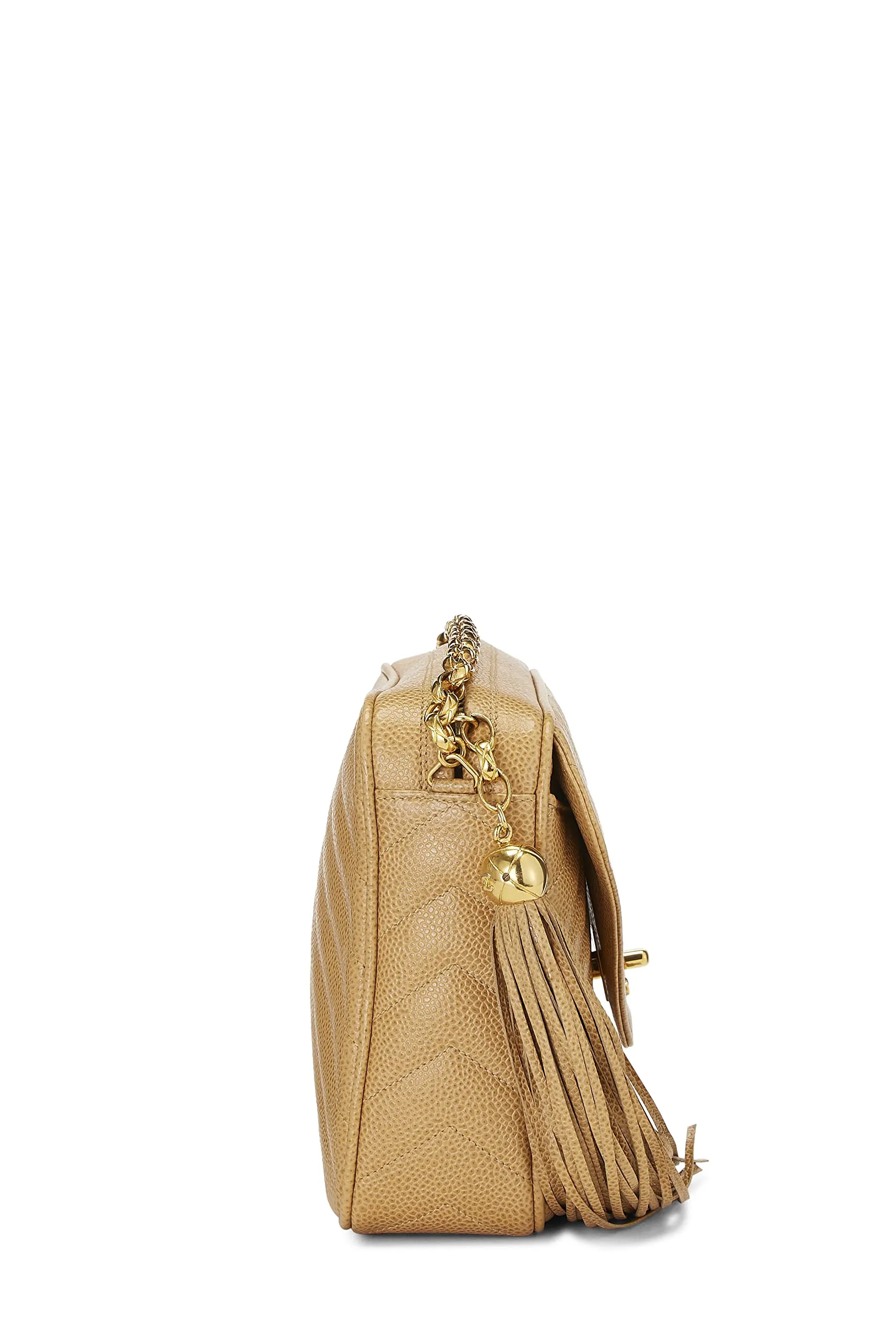 Chanel,  Beige Chevron Caviar Pocket Camera Bag Medium, Beige