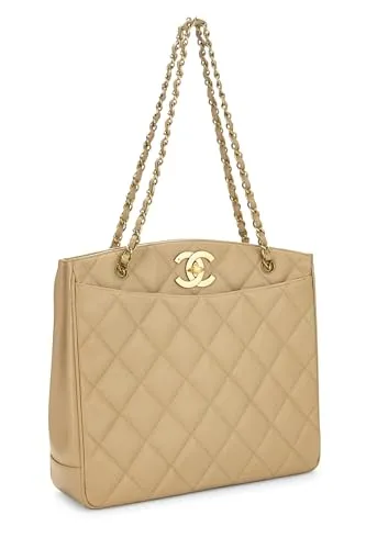 Chanel,  Beige Quilted Caviar 'CC' Turnlock Tote Large, Beige