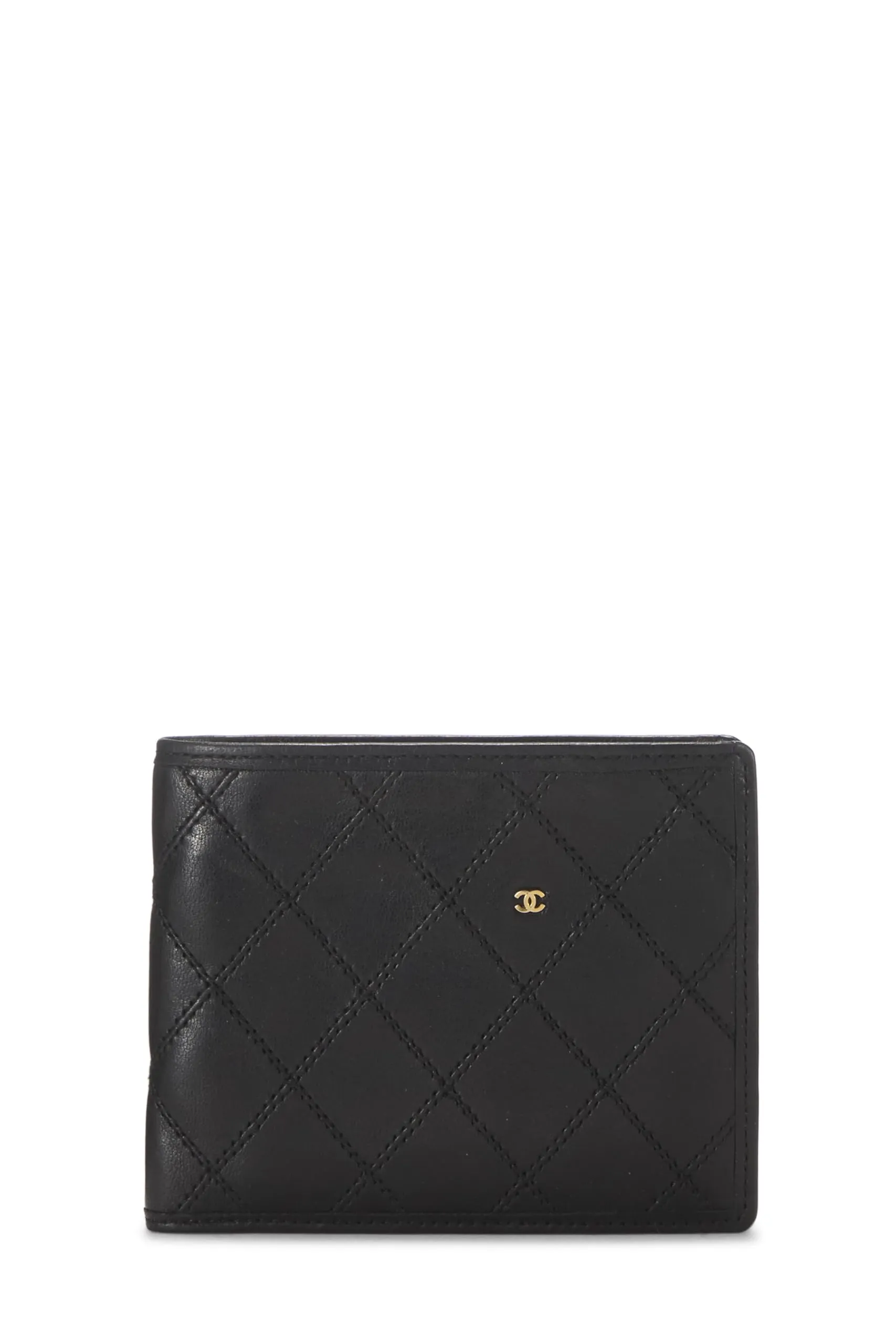 Chanel,  Black Quilted Lambskin Bifold Wallet, Black