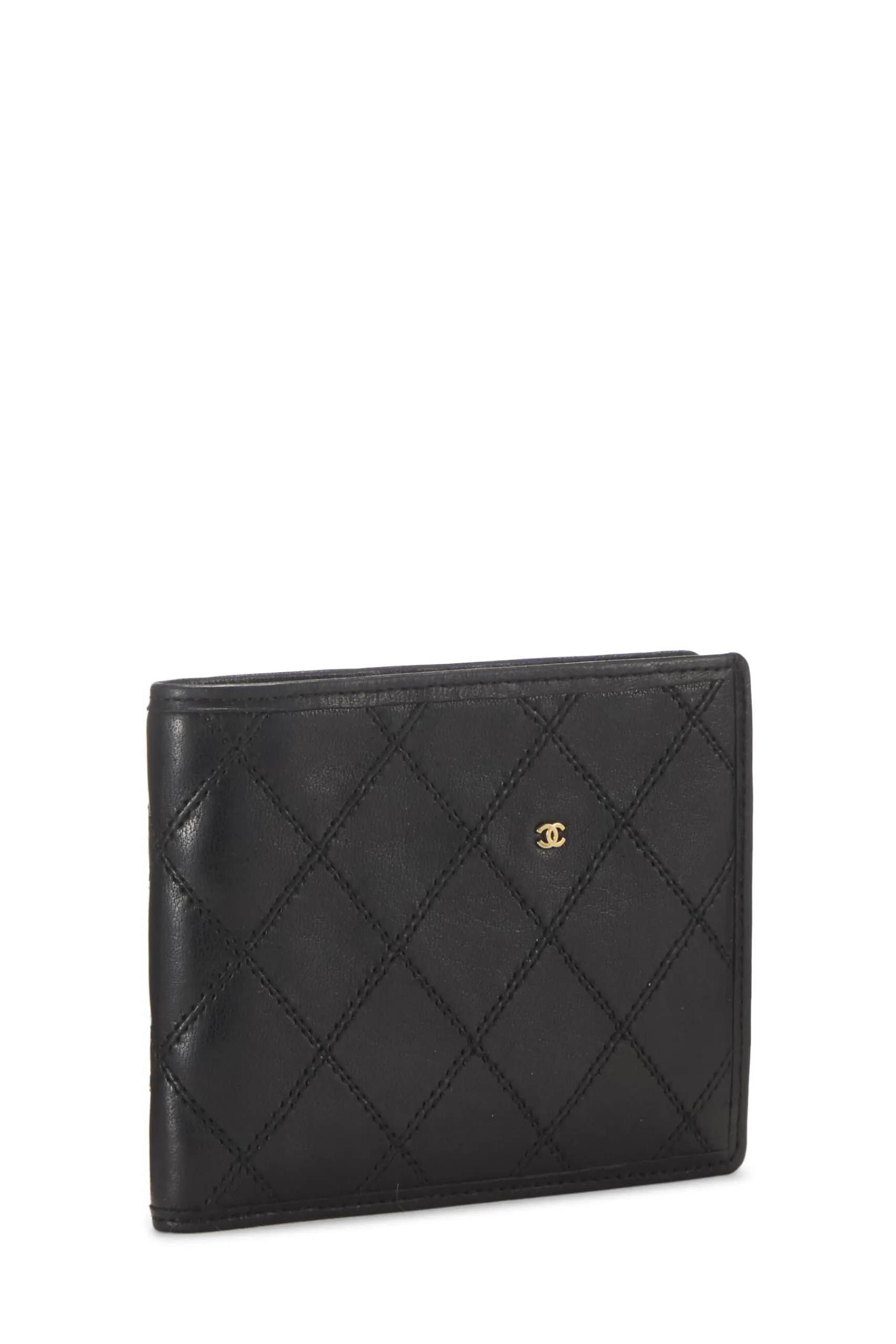 Chanel,  Black Quilted Lambskin Bifold Wallet, Black