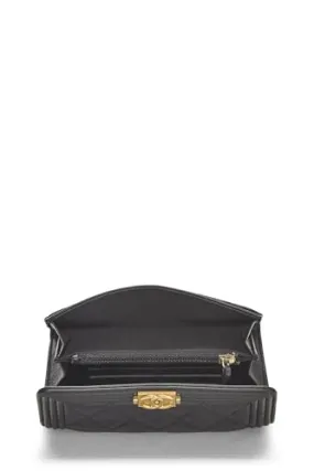 Chanel,  Black Quilted Lambskin Boy Wallet, Black