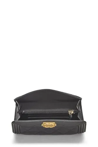 Chanel,  Black Quilted Lambskin Boy Wallet, Black