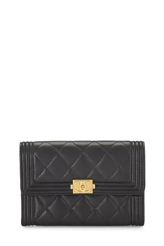 Chanel,  Black Quilted Lambskin Boy Wallet, Black