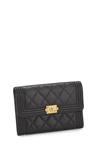 Chanel,  Black Quilted Lambskin Boy Wallet, Black