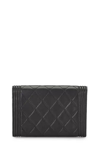 Chanel,  Black Quilted Lambskin Boy Wallet, Black
