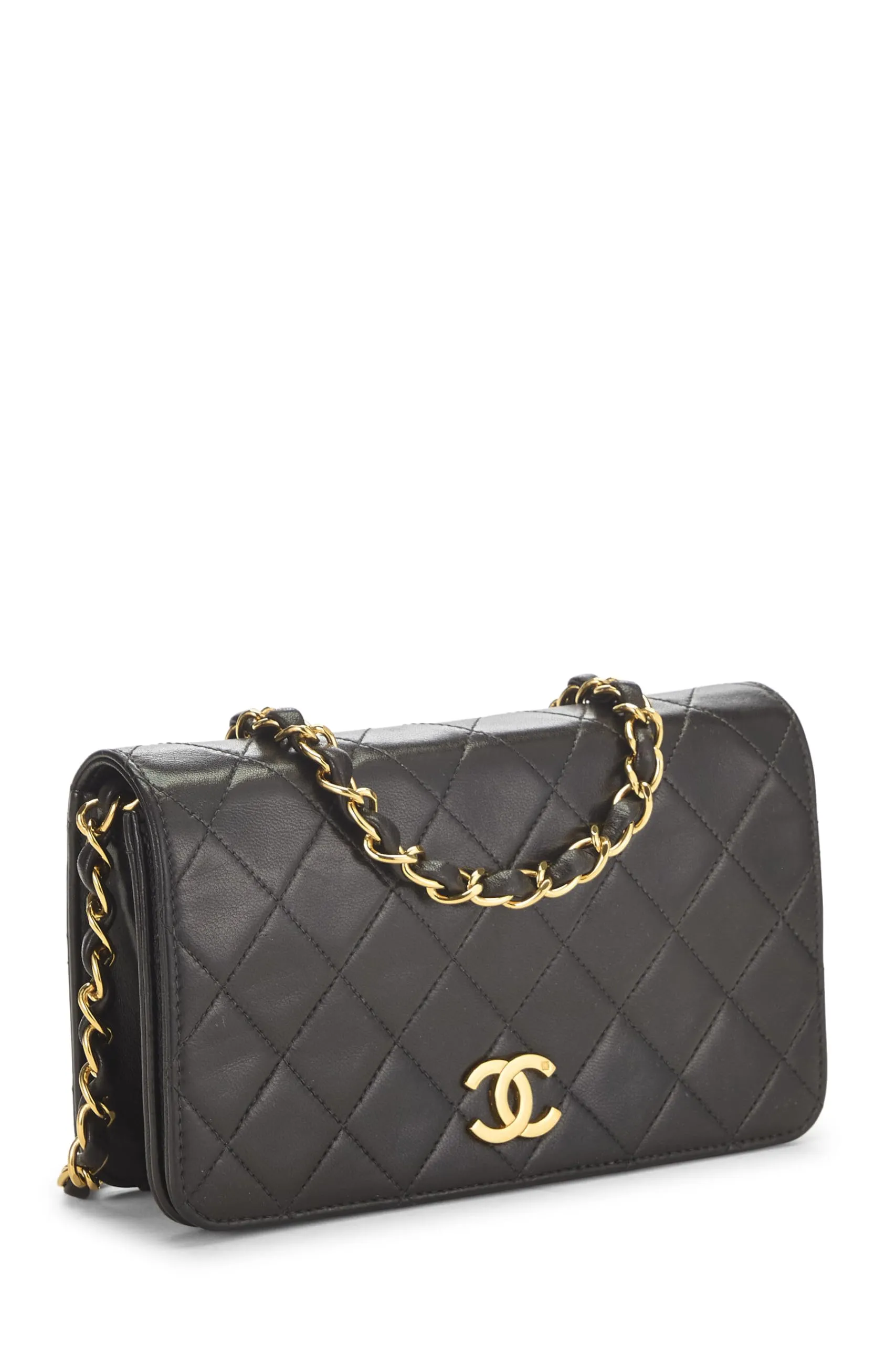 Chanel,  Black Quilted Lambskin Snap Full Flap Mini, Black
