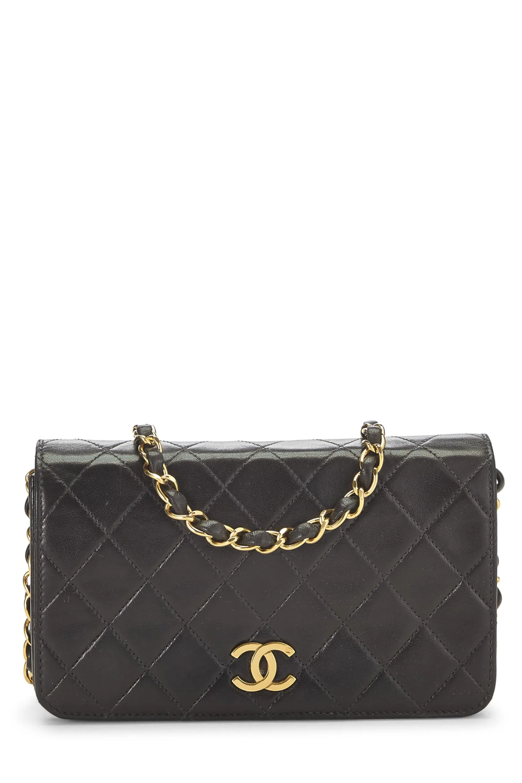 Chanel,  Black Quilted Lambskin Snap Full Flap Mini, Black