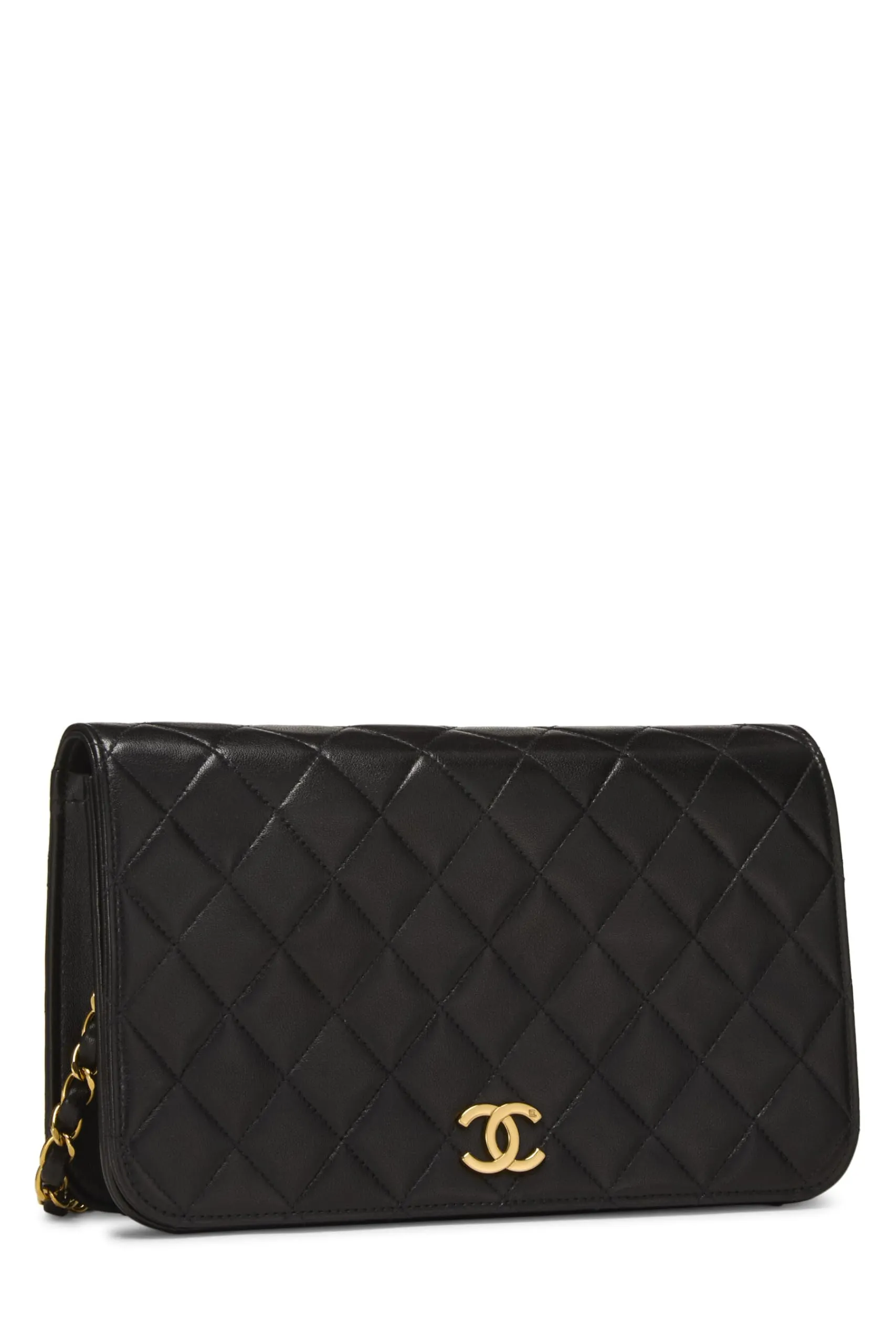 Chanel,  Black Quilted Lambskin Snap Full Flap Small, Black