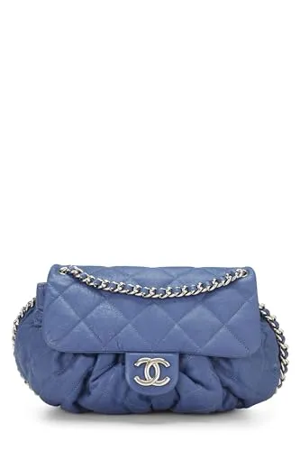 Chanel,  Blue Quilted Calfskin Chain Around Shoulder Bag, Blue