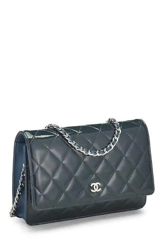 Chanel,  Blue Quilted Patent Leather Wallet on Chain (WOC), Blue