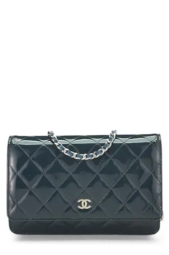 Chanel,  Blue Quilted Patent Leather Wallet on Chain (WOC), Blue