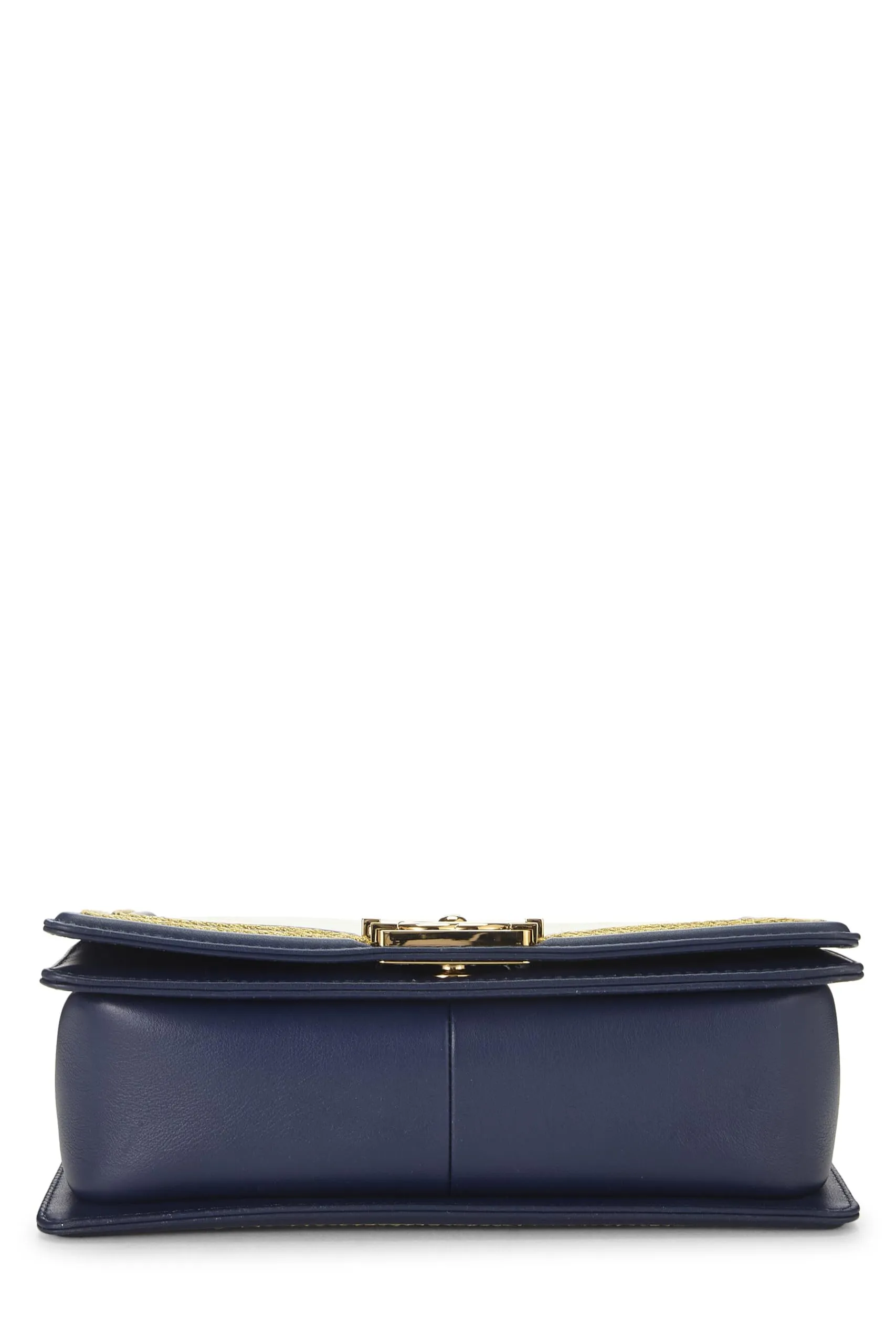 Chanel,  Navy Chevron Calfskin Border Boy Bag Medium, Navy