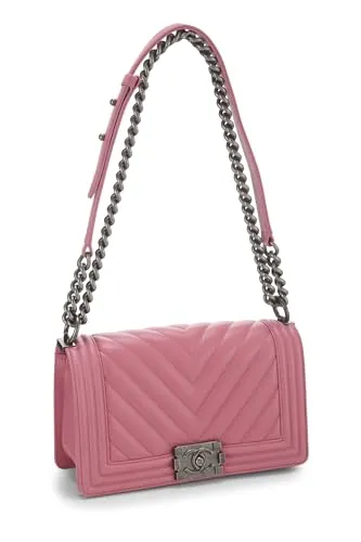 Chanel,  Pink Chevron Calfskin Boy Bag Medium, Pink