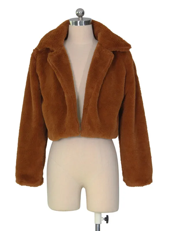 Cozy Open Front Crop Plush Jacket for Every Event