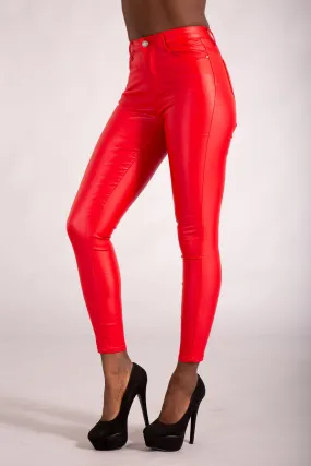 CrimsonLuxe Faux Leather Leggings – Red