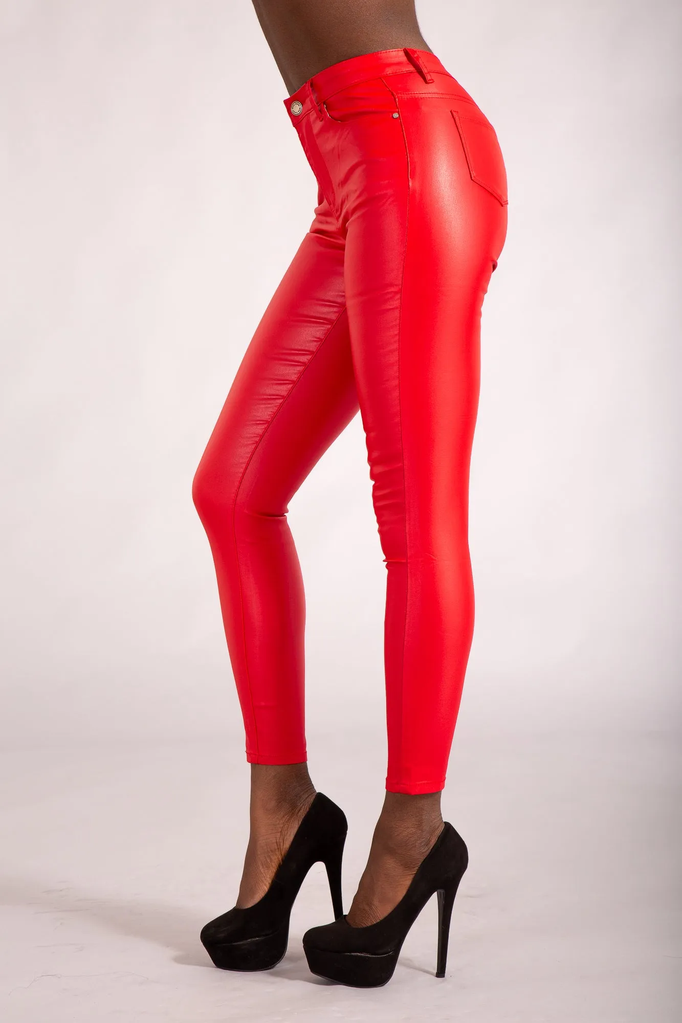 CrimsonLuxe Faux Leather Leggings – Red