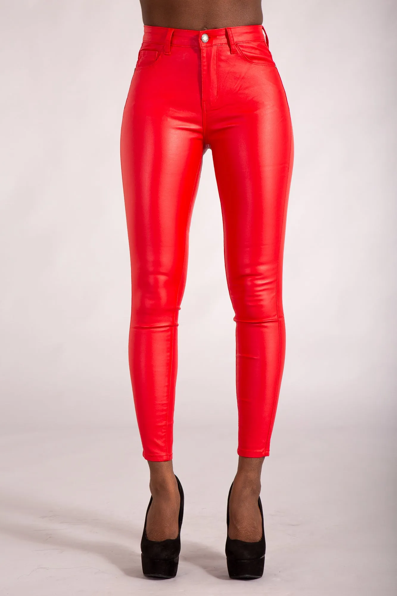 CrimsonLuxe Faux Leather Leggings – Red