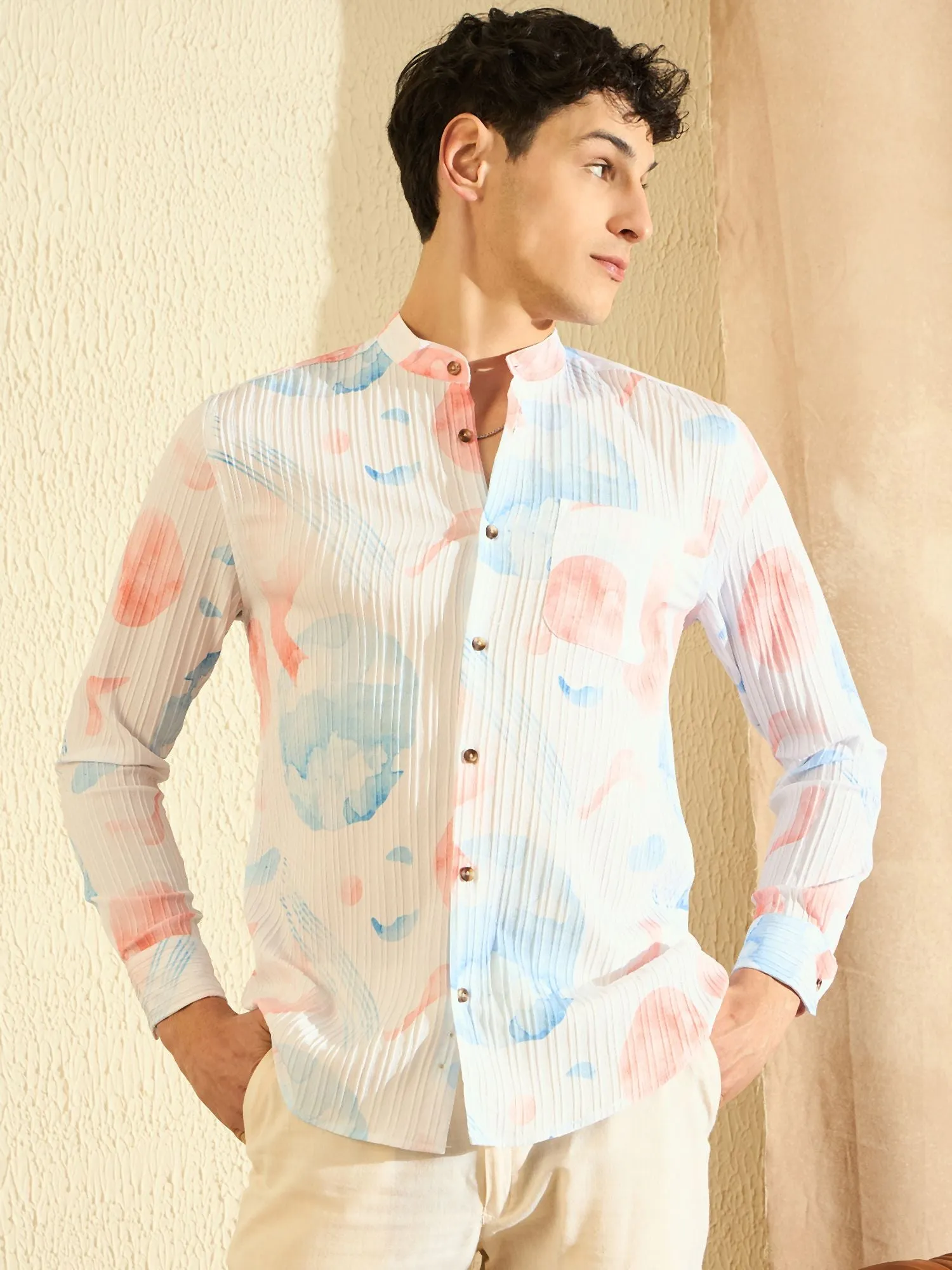 DENNISON Mandarin Collar Casual Shirt