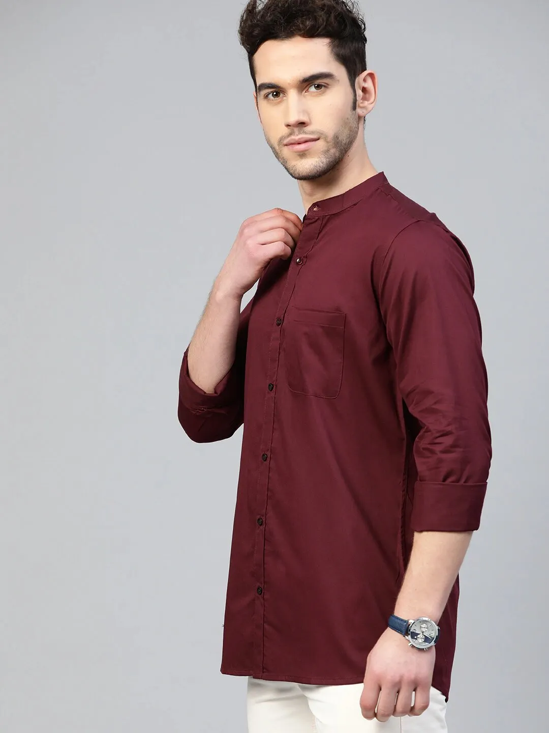 DENNISON Men Maroon Smart Slim Fit Water & Stain Repellent Solid Casual Shirt