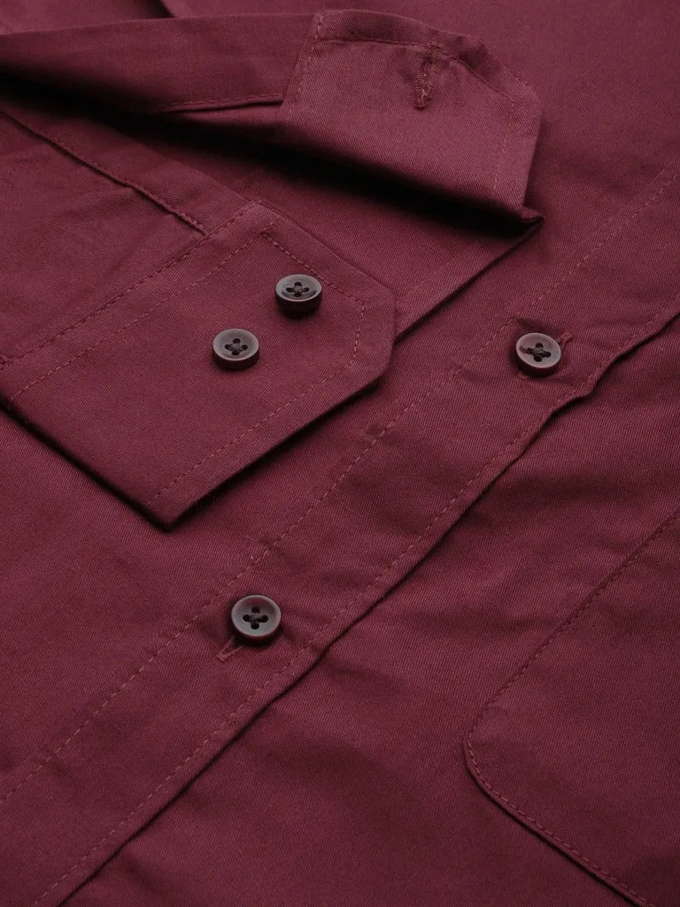 DENNISON Men Maroon Smart Slim Fit Water & Stain Repellent Solid Casual Shirt