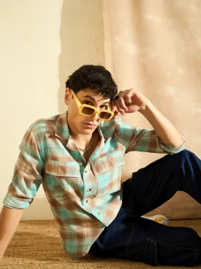 DENNISON Oversized Blue & Beige checked double pocket checked Shirt