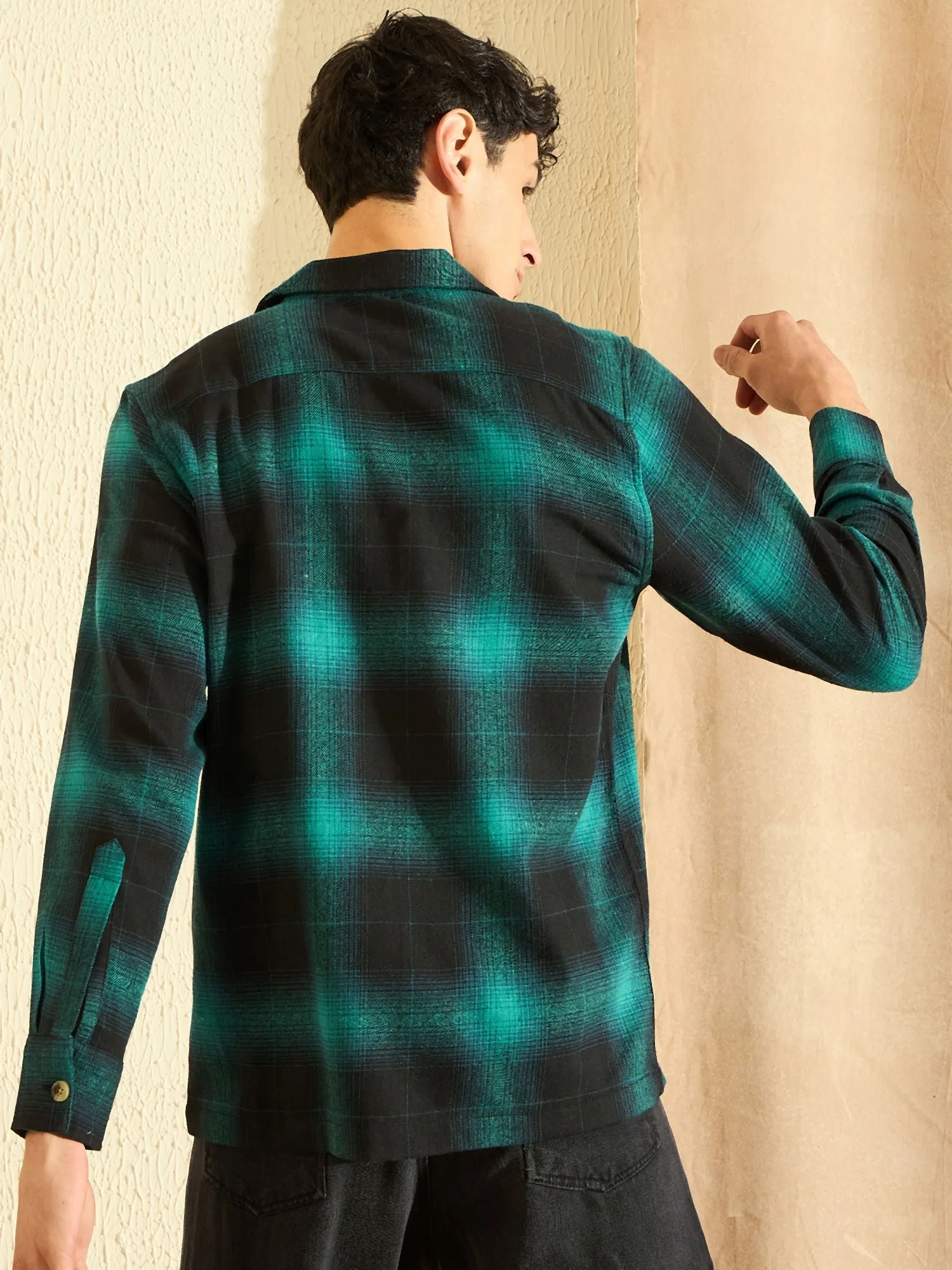 DENNISON Oversized Turquoise blue & black double pocket checked Shirt