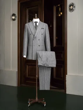 Double-Breasted Grey Pinstripe Suit