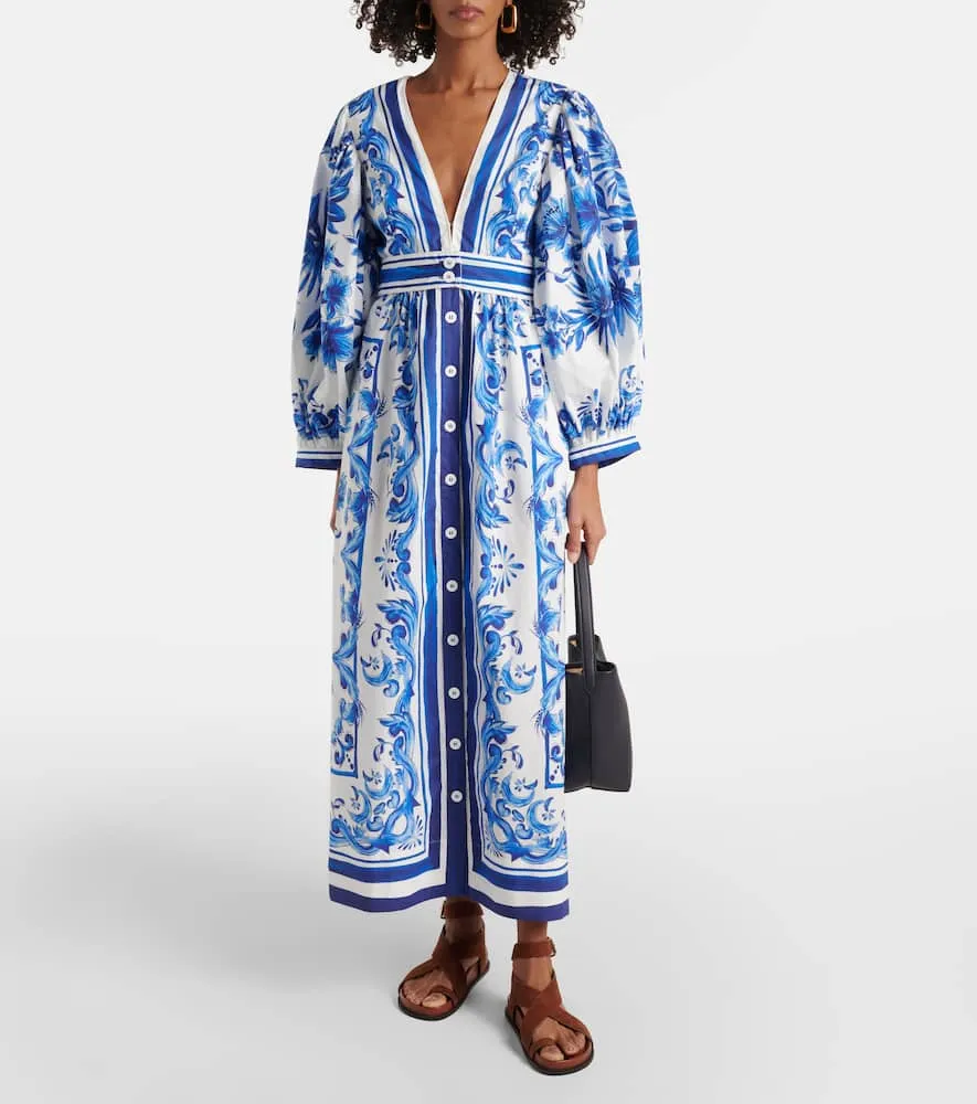 Farm Rio Garden Tiles cotton shirt dress