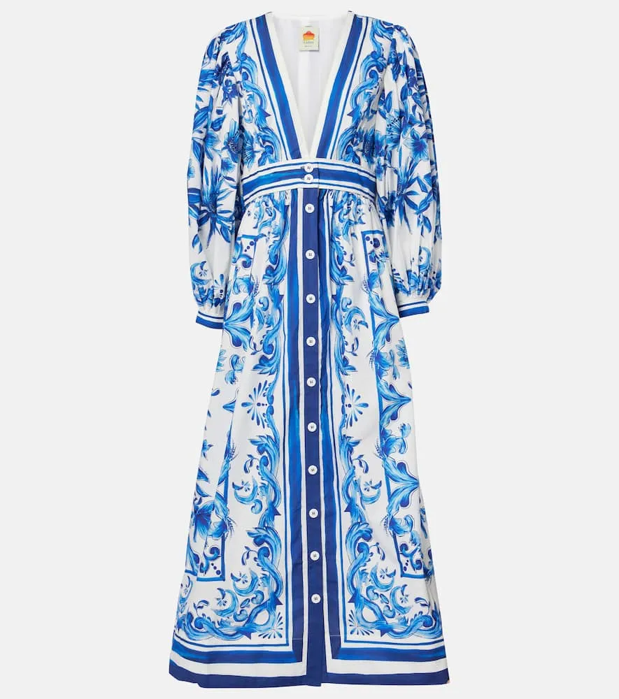 Farm Rio Garden Tiles cotton shirt dress