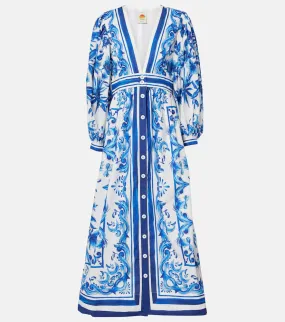 Farm Rio Garden Tiles cotton shirt dress