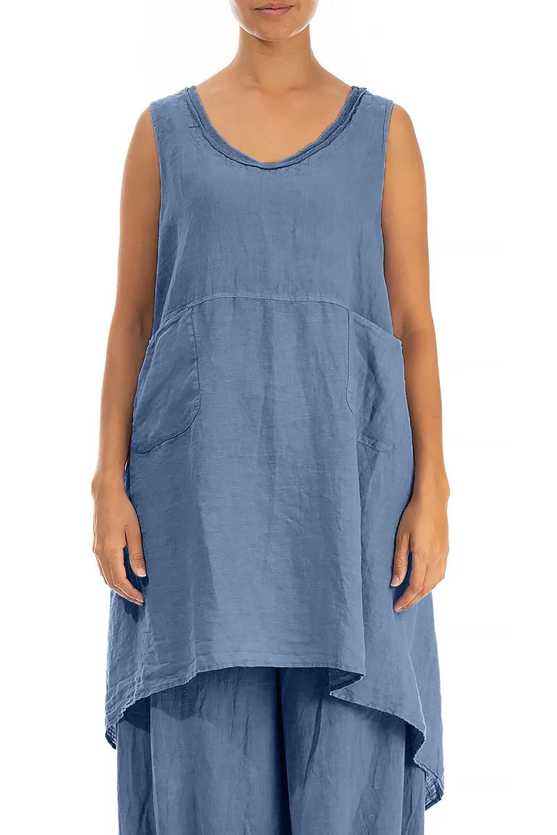 Flared Sleeveless Blue Nova Linen Tunic