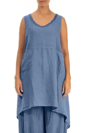 Flared Sleeveless Blue Nova Linen Tunic