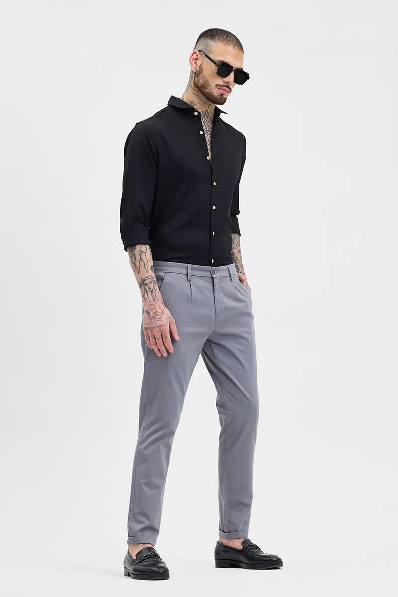Grey Slim Fit Pleated Trousers