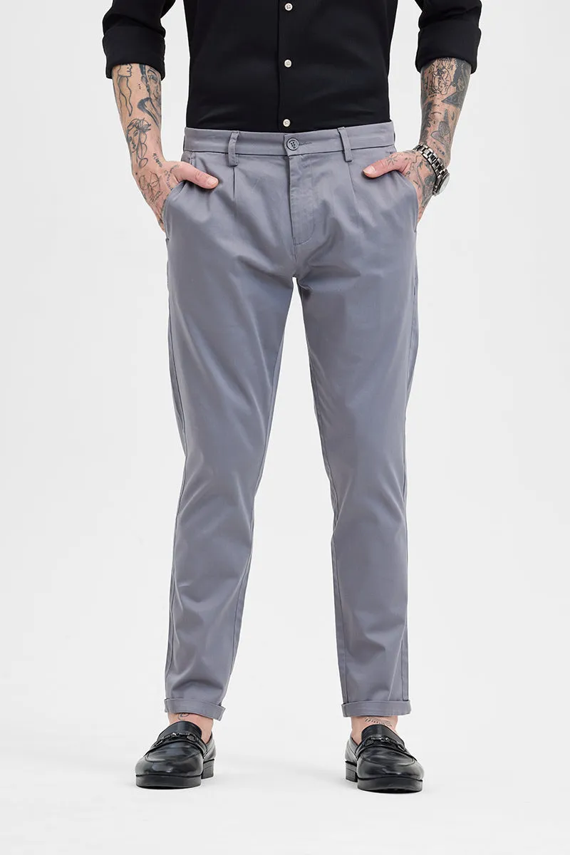 Grey Slim Fit Pleated Trousers