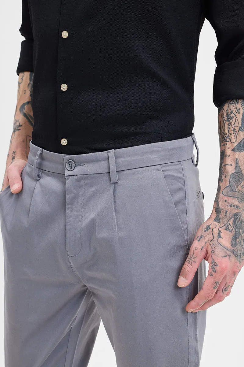 Grey Slim Fit Pleated Trousers