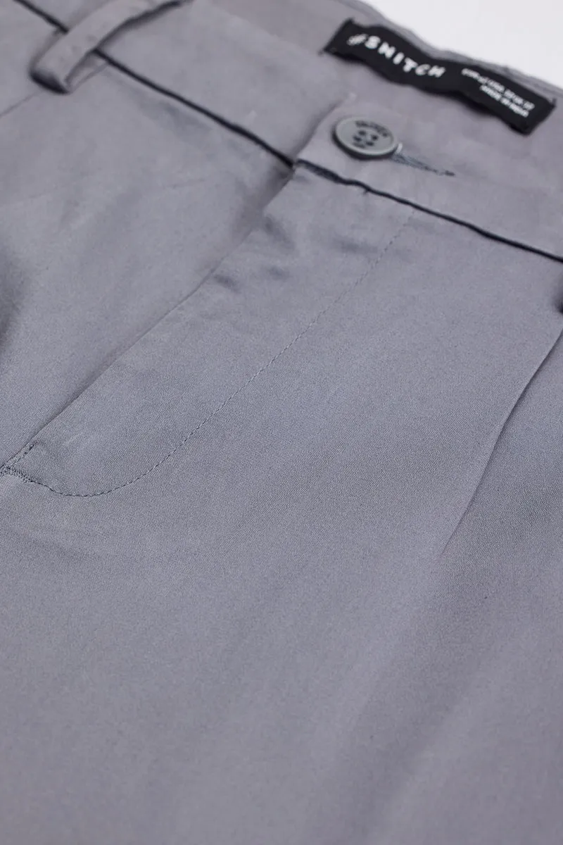 Grey Slim Fit Pleated Trousers