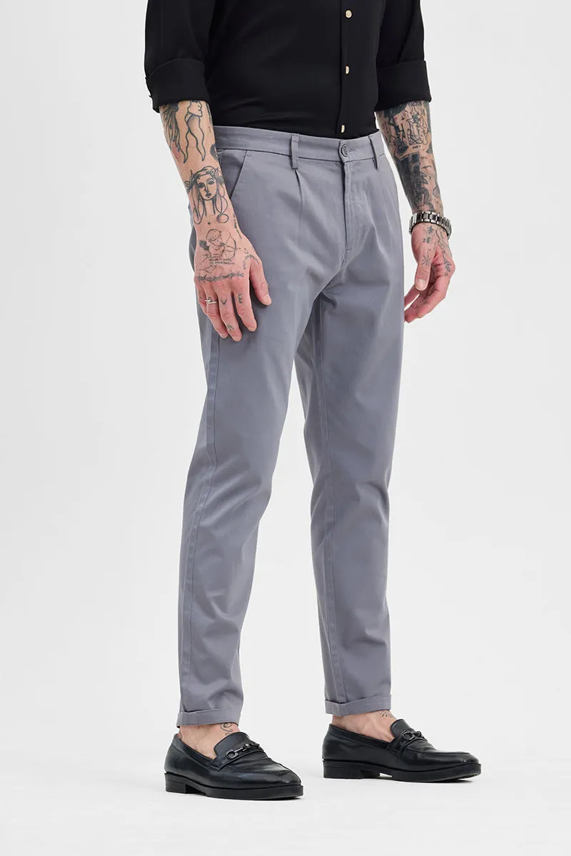 Grey Slim Fit Pleated Trousers